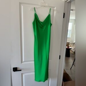 Renee C. Emerald Green Satin Cowl Slip Maxi Dress